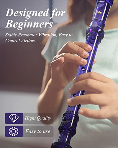 Eastar Soprano Recorder Instrument for Kids Students Beginners, German fingering C Key with Cleaning Kit, Storage Bag, Fingering Chart, ERS-1GPu, Purple, School-Approved - Image 5