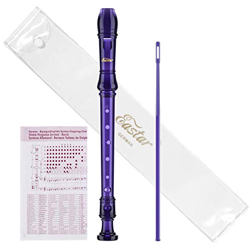 Eastar Soprano Recorder Instrument for Kids Students Beginners, German fingering C Key with Cleaning Kit, Storage Bag, Fingering Chart, ERS-1GPu, Purple, School-Approved - Image 1