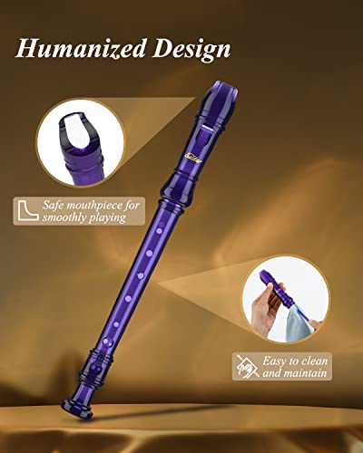 Eastar Soprano Recorder Instrument for Kids Students Beginners, German fingering C Key with Cleaning Kit, Storage Bag, Fingering Chart, ERS-1GPu, Purple, School-Approved - Image 3