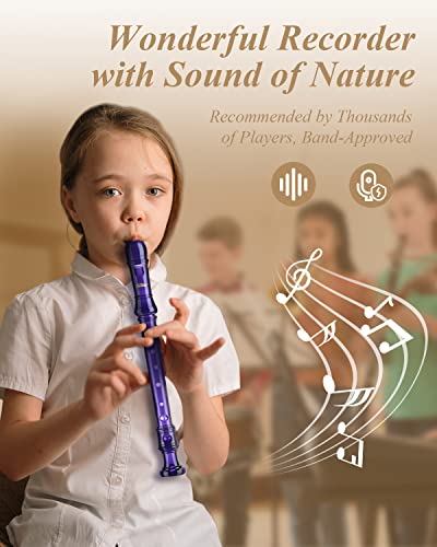 Eastar Soprano Recorder Instrument for Kids Students Beginners, German fingering C Key with Cleaning Kit, Storage Bag, Fingering Chart, ERS-1GPu, Purple, School-Approved - Image 2