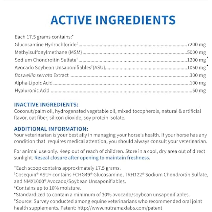 Nutramax Laboratories ASU Plus Joint Health Supplement for Horses - Pellets with Glucosamine, Chondroitin, MSM, ASU, ALA, and Hyaluronic Acid, 1050 Grams - Image 5