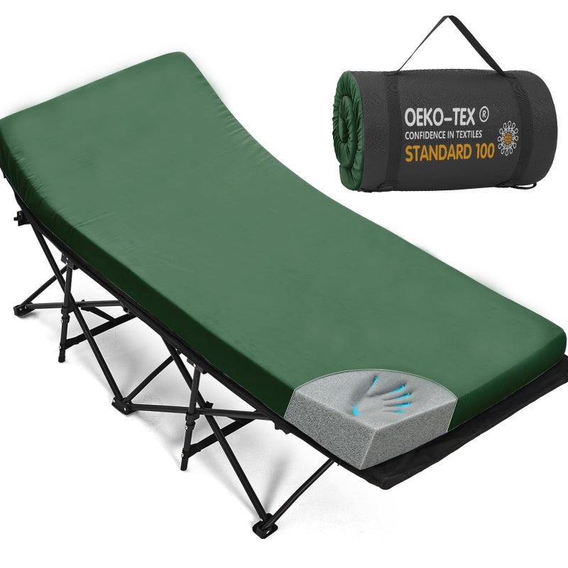 CYMULA Camping Cot Mattress 34in Wide Memory Foam Sleeping Pad,Soft Warm Non-Slip Camping Mattress Topper with Retaining for Adults,Portable Roll up Pad for Travelï¼ˆ79 * 34 * 2,Dark Greenï¼‰ - Image 1