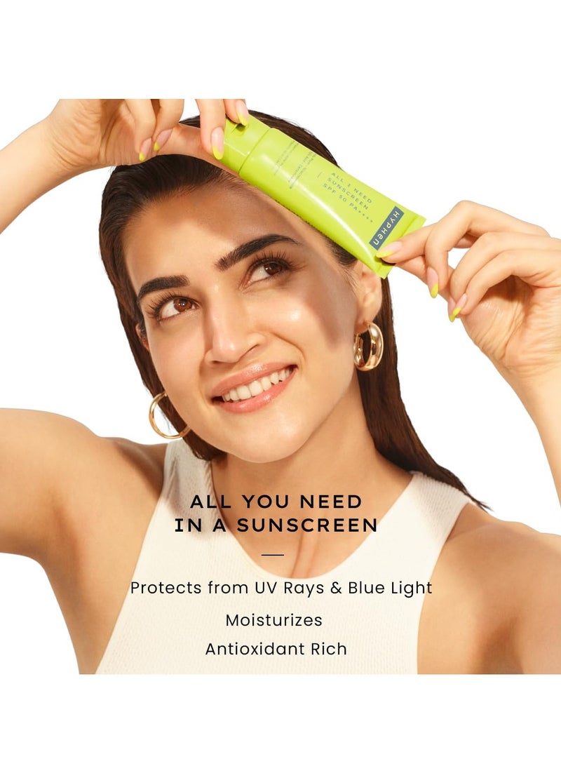 Hyphen All I Need Sunscreen SPF 50 PA ++++ | Lightweight Sun Cream That Moisturizes & Leaves No White Cast | UVA & UVB Sun Protection & Blue Light Protection | Niacinamide, Ceramide Mineral Sunscreen SPF 50 for Women and Men | Rich in Anti-Oxidants | Korean Sunscreen for Dry, Oily, All Skin Types | 50ml - Image 2