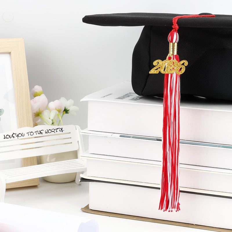 RHOttbiy 2026 Graduation Tassel, 2026 Tassel Graduation, 2026 Tassels for Graduations Cap with 2026 Year Gold Charms for Graduate Cap,Red White Graduations Tassels for Class of 2026 Grad Ceremonies Accessories - Image 5