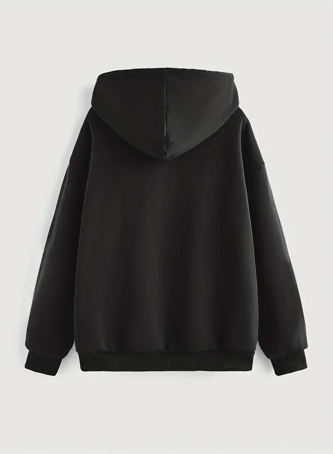 Take Two Black Graphic Print Zip-Up Jacket