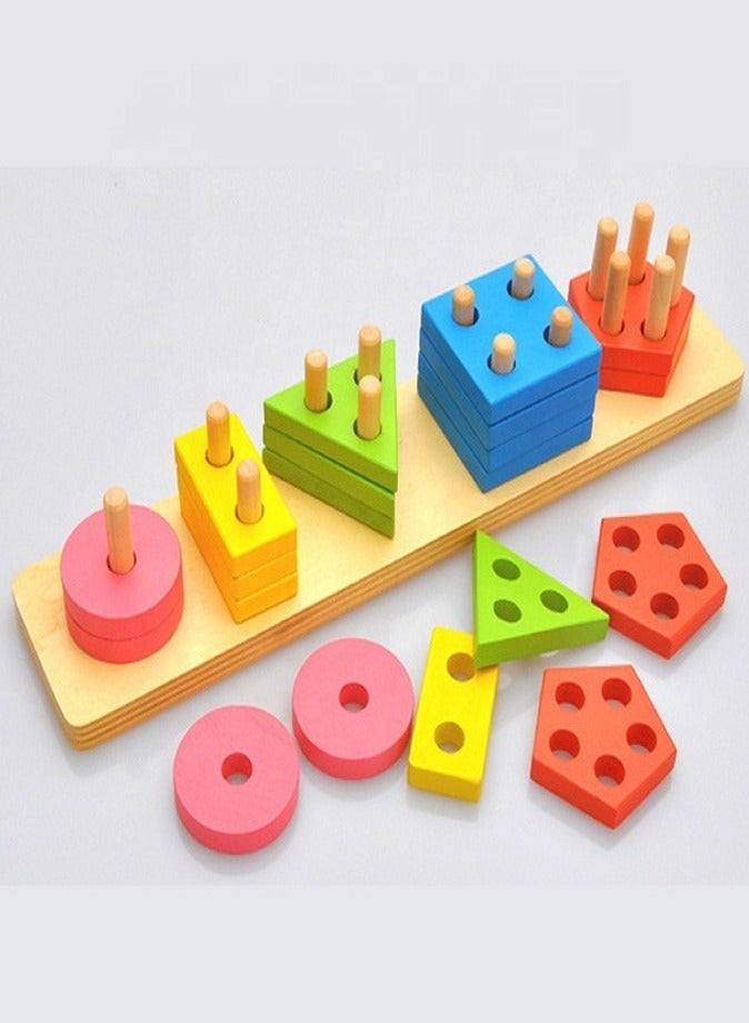 ألعاب مونتيسوري الخشبية للأطفال الصغار، ألعاب فرز وتكديس الأشكال، ألغاز تعليمية خشبية للأطفال في مرحلة ما قبل المدرسة، مكعبات هندسية للتكديس للتعرف على الألوان، هدية تعليمية مبكرة للأولاد والبنات من عمر سنة إلى ثلاث سنوات فما فوق - Image 1