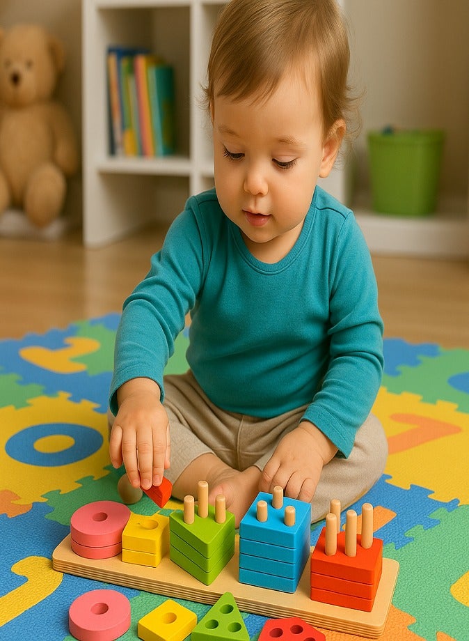 ألعاب مونتيسوري الخشبية للأطفال الصغار، ألعاب فرز وتكديس الأشكال، ألغاز تعليمية خشبية للأطفال في مرحلة ما قبل المدرسة، مكعبات هندسية للتكديس للتعرف على الألوان، هدية تعليمية مبكرة للأولاد والبنات من عمر سنة إلى ثلاث سنوات فما فوق - Image 2