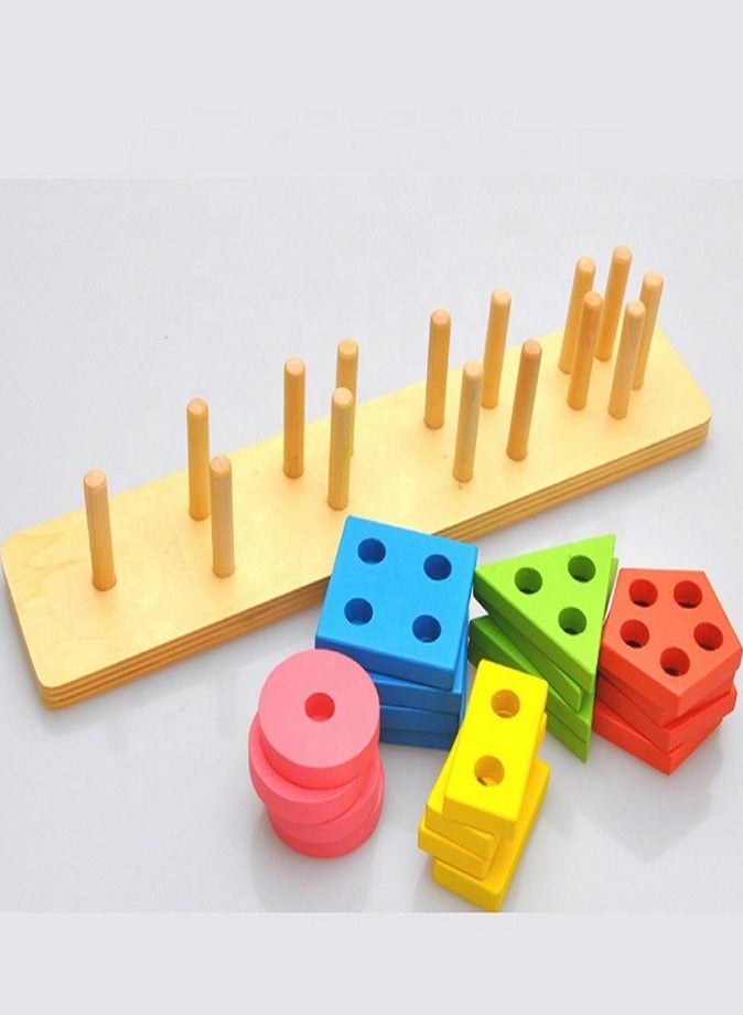 ألعاب مونتيسوري الخشبية للأطفال الصغار، ألعاب فرز وتكديس الأشكال، ألغاز تعليمية خشبية للأطفال في مرحلة ما قبل المدرسة، مكعبات هندسية للتكديس للتعرف على الألوان، هدية تعليمية مبكرة للأولاد والبنات من عمر سنة إلى ثلاث سنوات فما فوق - Image 4
