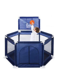 Baby Playpen, Foldable Baby Kids Playpen Activity Center Room, Baby Furniture Play Yard with Basketball Hoop, Sturdy Playpen with Anti-Slip Base for Indoor and Outdoor