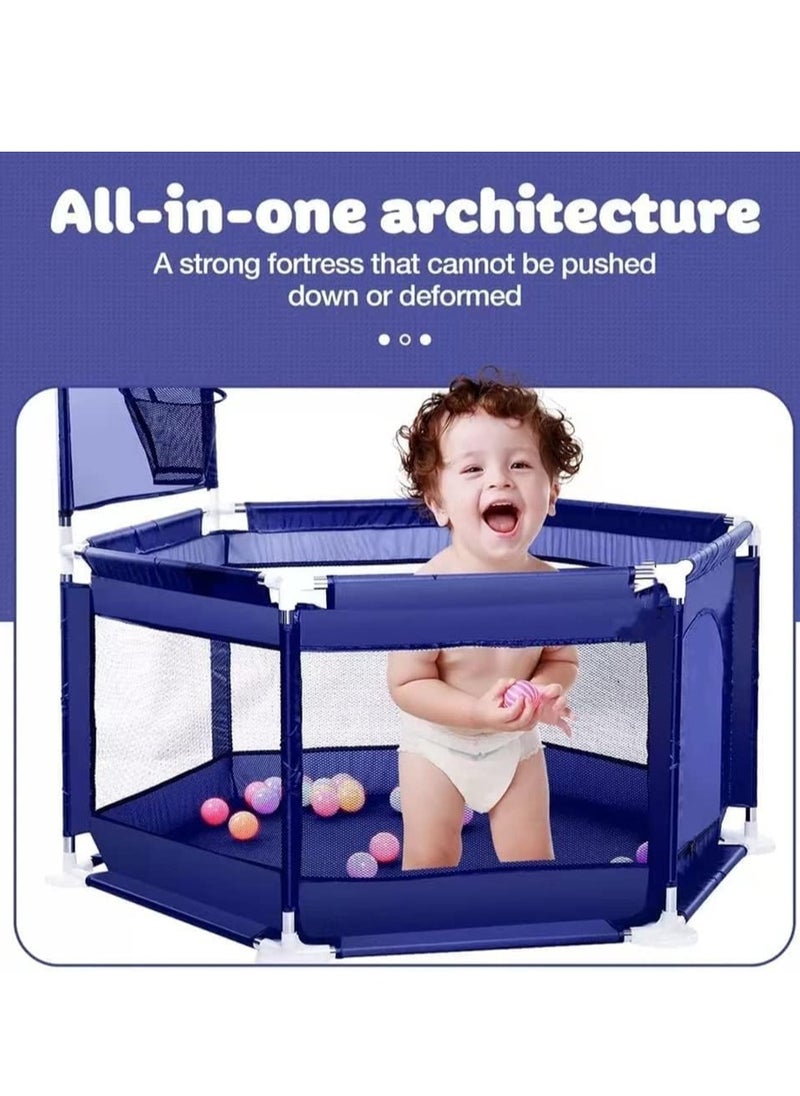 MUMS PLANET - Baby Playpen, Foldable Baby Kids Playpen Activity Center Room, Baby Furniture Play Yard with Basketball Hoop, Sturdy Playpen with Anti-Slip Base for Indoor and Outdoor - Image 1
