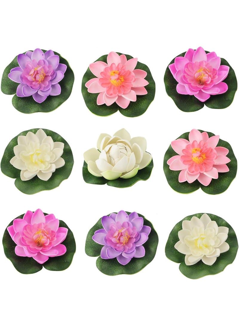 9-Piece Artificial Floating Lotus Flowers & Water Lily Pads Set for Pond, Aquarium, Pool, Fountain, Garden & Home Decoration - Image 1