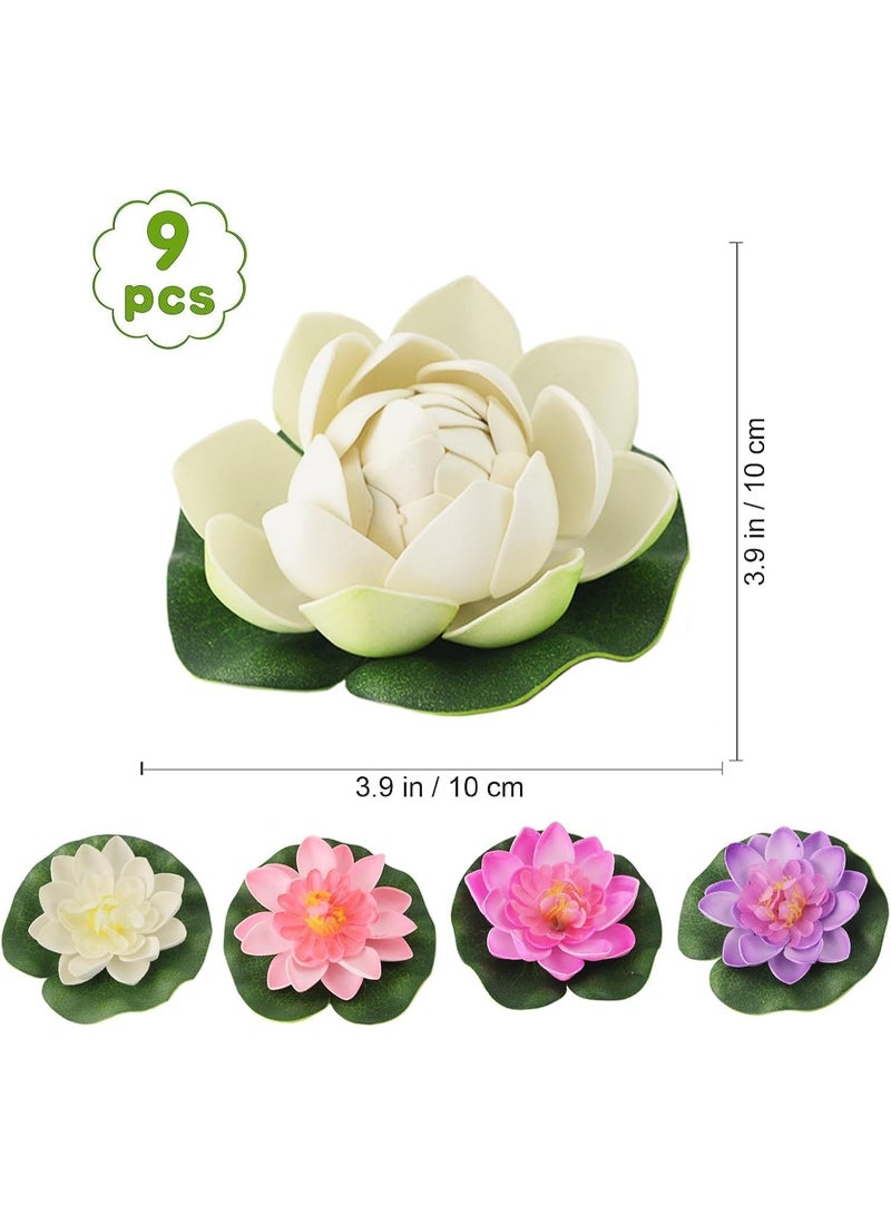9-Piece Artificial Floating Lotus Flowers & Water Lily Pads Set for Pond, Aquarium, Pool, Fountain, Garden & Home Decoration - Image 4