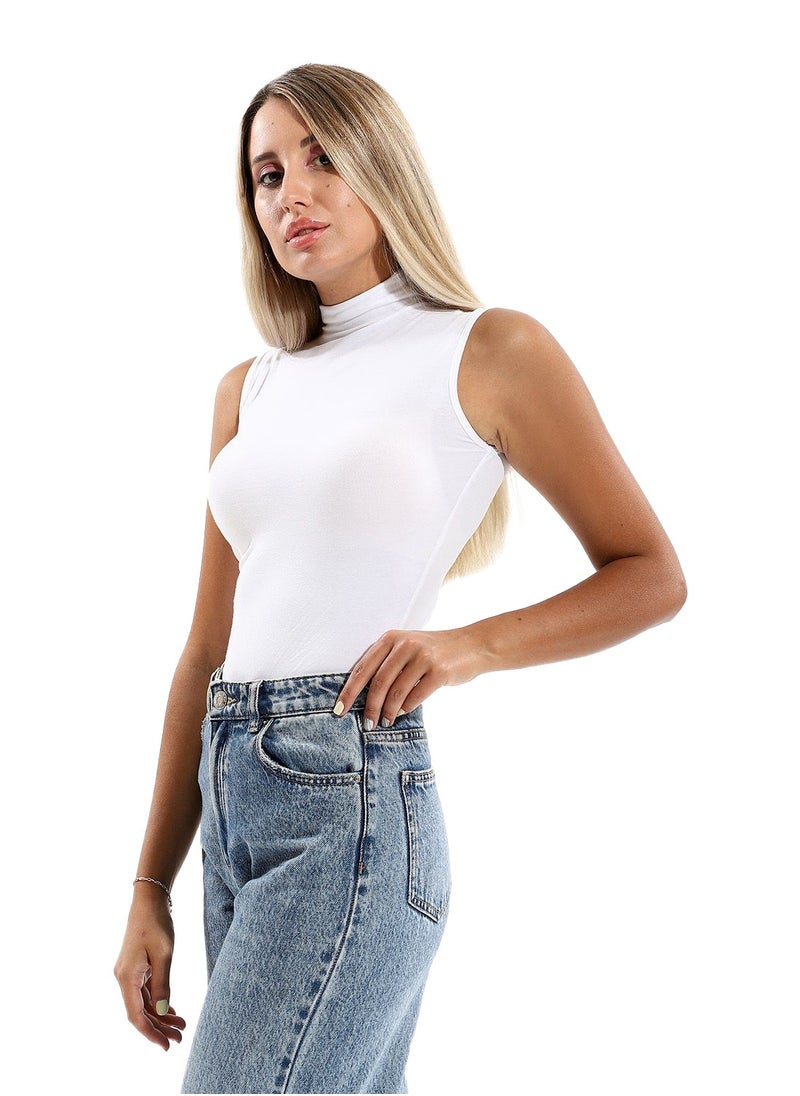 Mesery - Cottovega Plain High Neck Sleeveless Undershirt - White - Image 1
