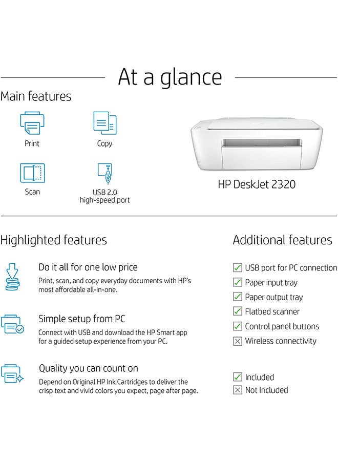 HP DeskJet 2320 All-In-One Printer - White