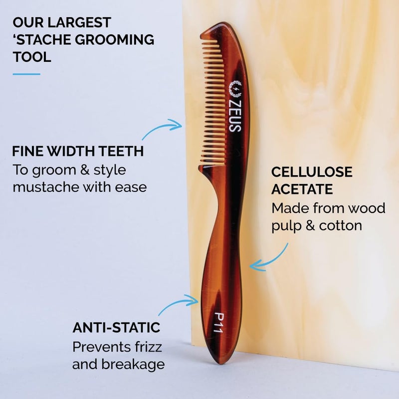 ZEUS Large 5â€ Mustache Comb for Men, Handmade Saw Cut, Long Handle Beard & Mustache Grooming Tool for Precise Styling (Tortoiseshell) P12 - Image 2