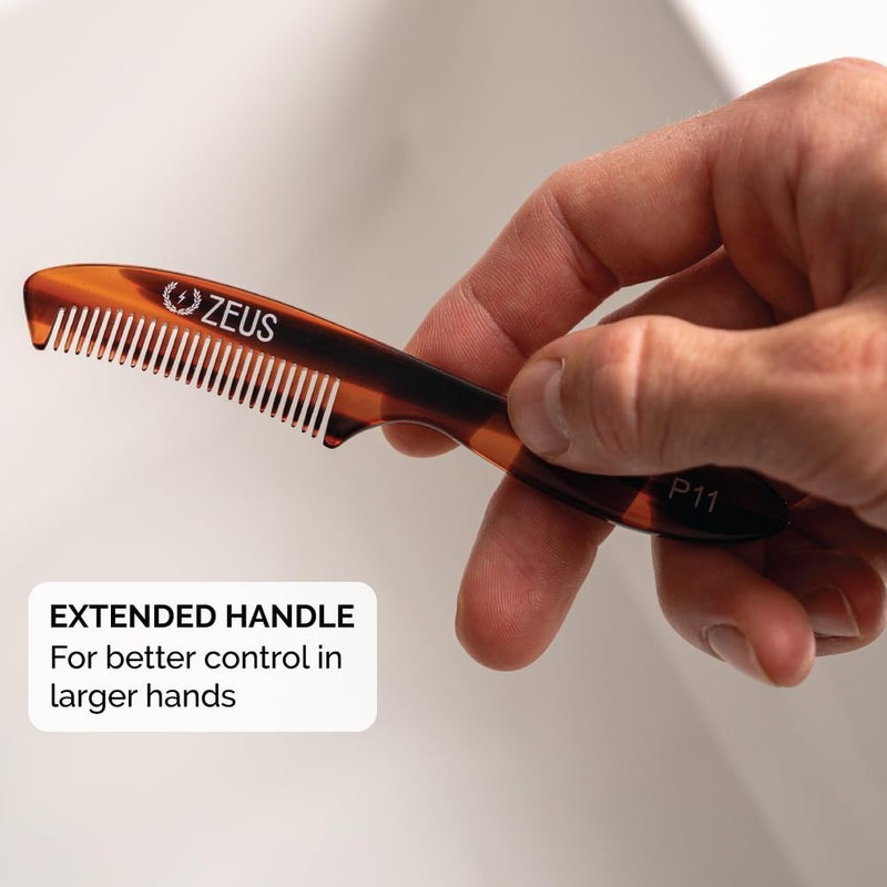 ZEUS Large 5â€ Mustache Comb for Men, Handmade Saw Cut, Long Handle Beard & Mustache Grooming Tool for Precise Styling (Tortoiseshell) P12 - Image 4