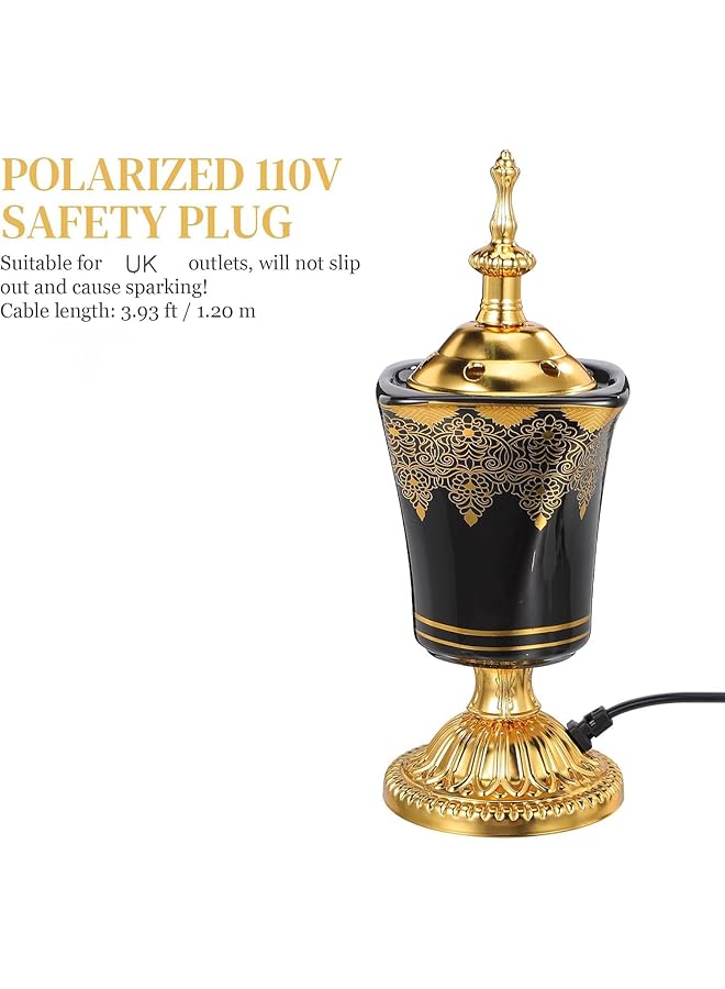 erorex Electric Incense Burner Oud Frankincense Incense Holder Vintage Arabic Censer Burner Bakhoor Incense Holder Decor For Home Office Yoga Spa Aroma Ornament Uk Plug - Image 5
