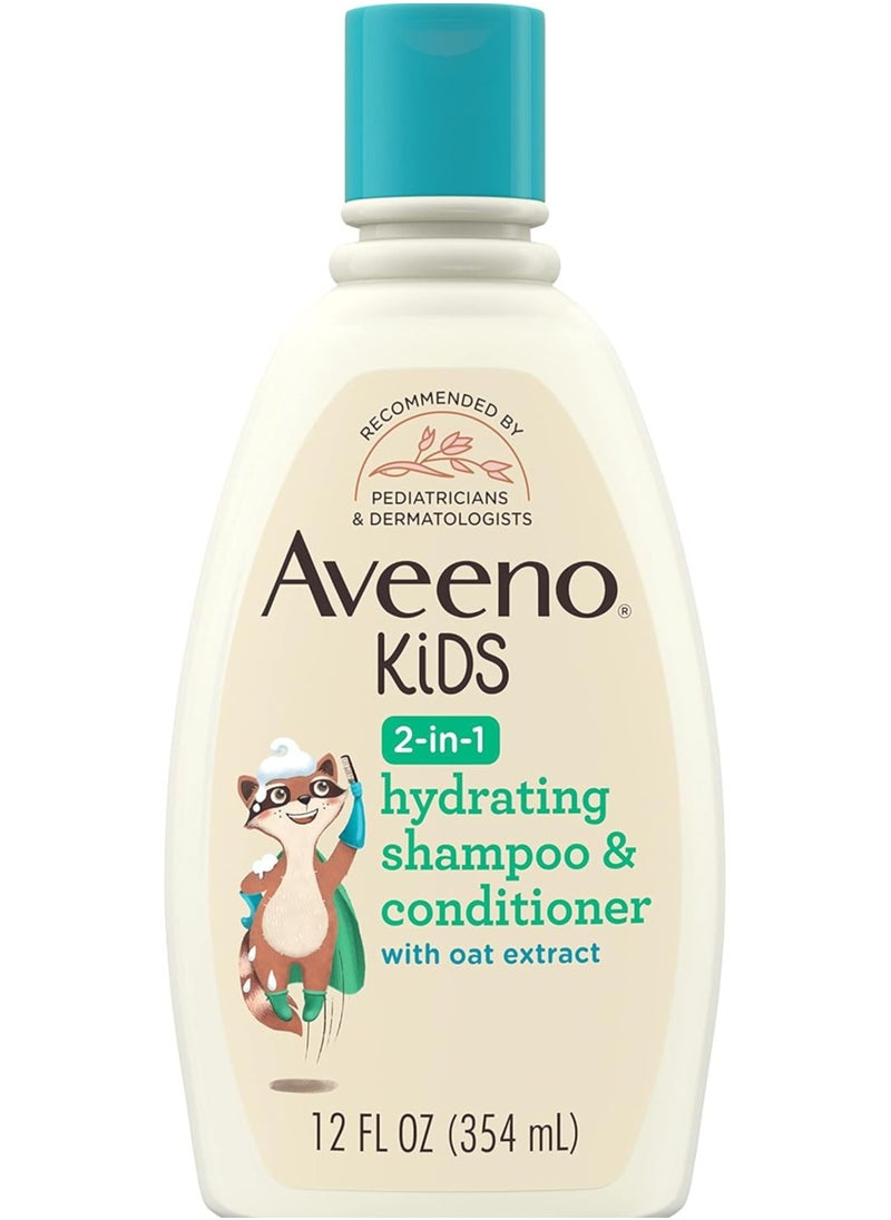 Aveeno - Aveeno Kids 2-in-1 Hydrating Shampoo & Conditioner, Gently Cleanses, Conditions & Detangles Kids Hair, Formulated With Oat Extract, For Sensitive Skin & Scalp, Hypoallergenic, 12 fl. oz - Image 1