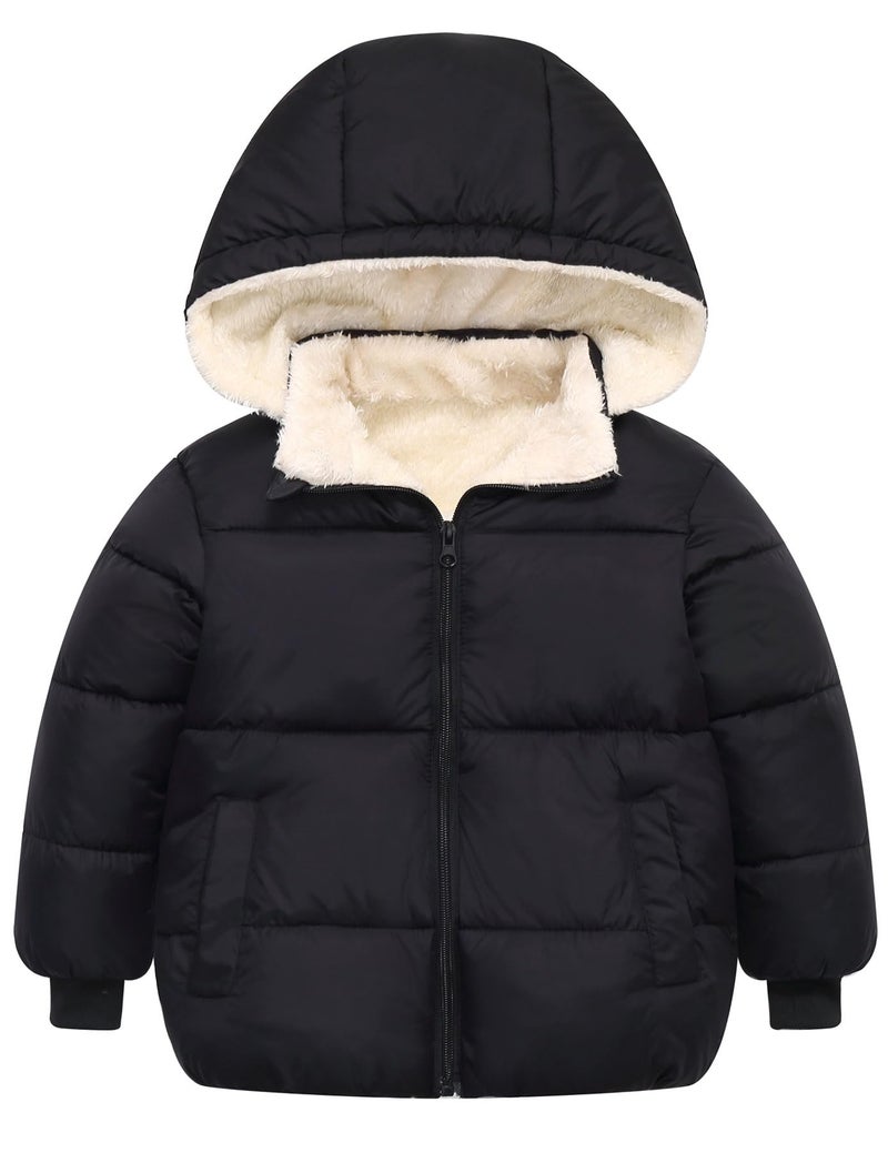 Toddler Fleece Coats for Kids Size 45 Girl Boy Black Hooded Down Jackets 4 5 Year Old Girls Winter Padded Puffer Jacket Playwear 4t 5t Child Casual Outwear Windproof Clothing Party Outerwear