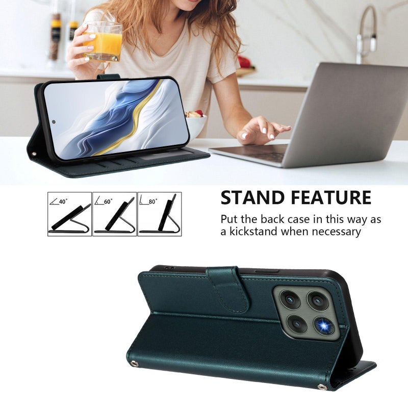 إيروريكس جراب هاتف موتورولا إيدج 60 برو من الجلد المنقوش على شكل قطة مع حزام يد (أخضر غامق) - Image 3