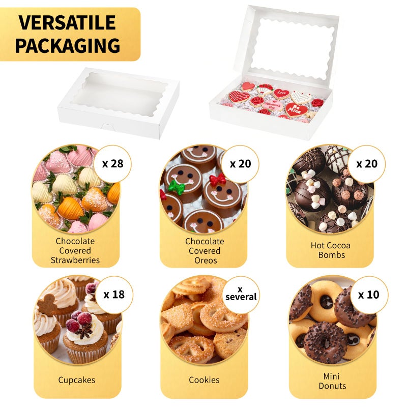 Ocmoiy 20 Pack Cookie Boxes, 14x10x2.5 Inch Large Bakery Boxes with Window, Auto-Popup Treat Box for Chocolate Covered Strawberries, Pies, Donuts, Muffins, Breakable Heart - Image 3