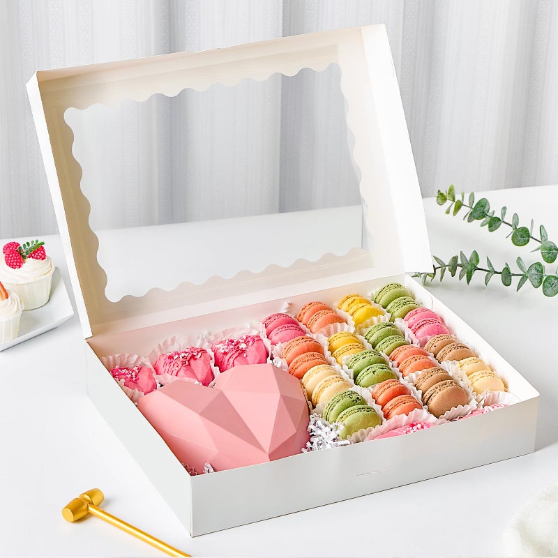 Ocmoiy 20 Pack Cookie Boxes, 14x10x2.5 Inch Large Bakery Boxes with Window, Auto-Popup Treat Box for Chocolate Covered Strawberries, Pies, Donuts, Muffins, Breakable Heart - Image 5