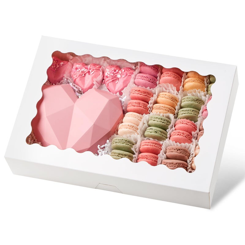 Ocmoiy 20 Pack Cookie Boxes, 14x10x2.5 Inch Large Bakery Boxes with Window, Auto-Popup Treat Box for Chocolate Covered Strawberries, Pies, Donuts, Muffins, Breakable Heart - Image 1