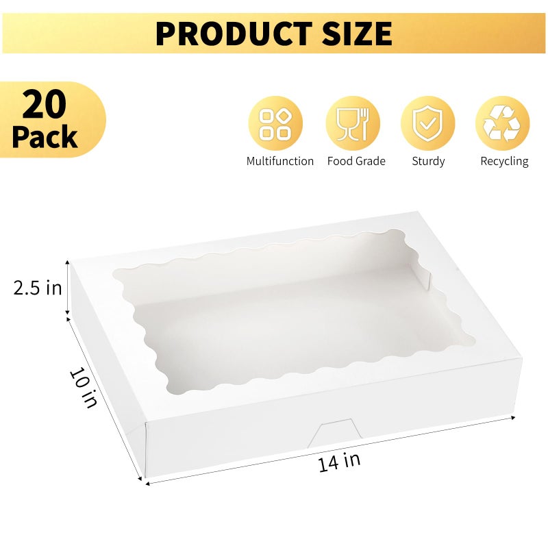 Ocmoiy 20 Pack Cookie Boxes, 14x10x2.5 Inch Large Bakery Boxes with Window, Auto-Popup Treat Box for Chocolate Covered Strawberries, Pies, Donuts, Muffins, Breakable Heart - Image 2