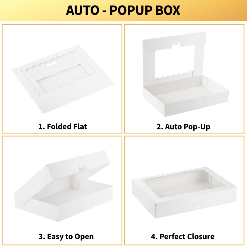 Ocmoiy 20 Pack Cookie Boxes, 14x10x2.5 Inch Large Bakery Boxes with Window, Auto-Popup Treat Box for Chocolate Covered Strawberries, Pies, Donuts, Muffins, Breakable Heart - Image 4