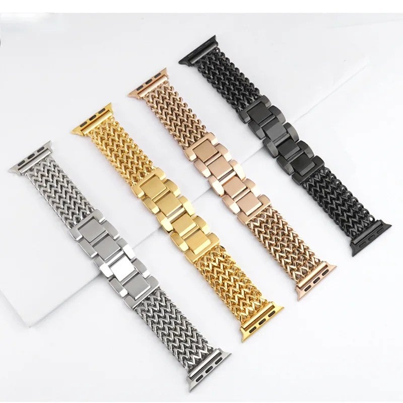 Bluejw Luxury Four-Row Chain Braided Heart Stainless Steel Mesh Band for Apple Watch 44mm 45mm 49mm – Premium Replacement Strap - Image 2
