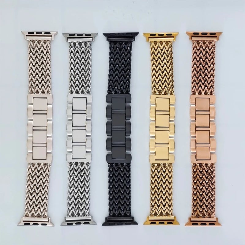 Bluejw Luxury Four-Row Chain Braided Heart Stainless Steel Mesh Band for Apple Watch 44mm 45mm 49mm – Premium Replacement Strap - Image 3