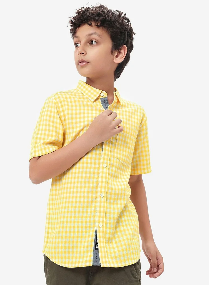 Bonkids Regular Long Sleeve Printed White And Brown Cotton Shirt For Boys 100 % Cotton
