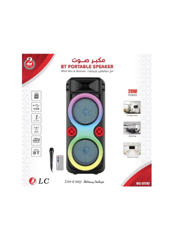 DLC DLC BT HI FI Portable Speaker with Led Rotating Light ,2X8" INCH - MICE + REMOTE CONTROL - USB - AUX - MEMORY CARD - FM RADIO -   Model : DLC-32292  - Image 1