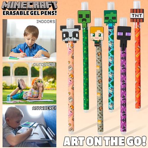 MINECRAFT مجموعة أقلام جل قابلة للمسح من ماينكرافت، أقلام ملونة مع ممحاة، عبوة من 6، مستلزمات مدرسية - هدايا للأولاد - Image 5