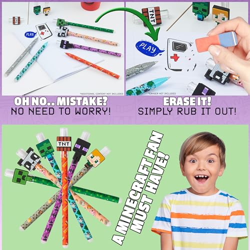 MINECRAFT مجموعة أقلام جل قابلة للمسح من ماينكرافت، أقلام ملونة مع ممحاة، عبوة من 6، مستلزمات مدرسية - هدايا للأولاد - Image 4