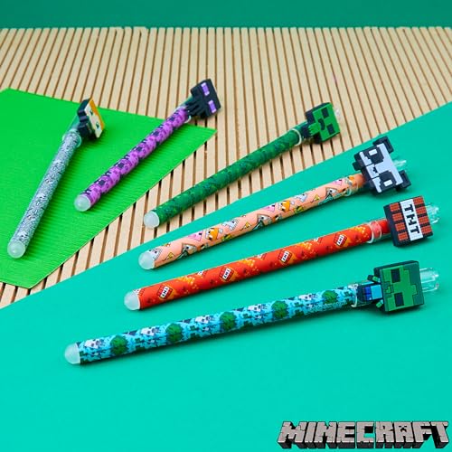 MINECRAFT مجموعة أقلام جل قابلة للمسح من ماينكرافت، أقلام ملونة مع ممحاة، عبوة من 6، مستلزمات مدرسية - هدايا للأولاد - Image 2