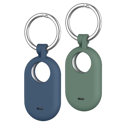 Tobfit 2-Pack Holder Case Compatible with Samsung Galaxy SmartTag 2, Protective Silicone Case for Galaxy Smart Tag 2 with Keychain for Pets,Keys,Luggage and More - Navy Blue+Green - Image 1