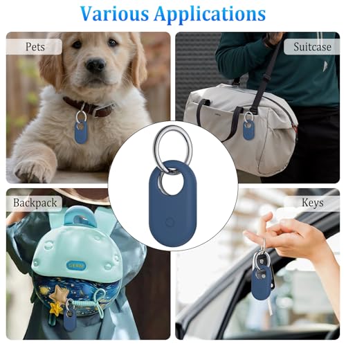 Tobfit 2-Pack Holder Case Compatible with Samsung Galaxy SmartTag 2, Protective Silicone Case for Galaxy Smart Tag 2 with Keychain for Pets,Keys,Luggage and More - Navy Blue+Green - Image 5