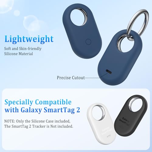 Tobfit 2-Pack Holder Case Compatible with Samsung Galaxy SmartTag 2, Protective Silicone Case for Galaxy Smart Tag 2 with Keychain for Pets,Keys,Luggage and More - Navy Blue+Green - Image 2