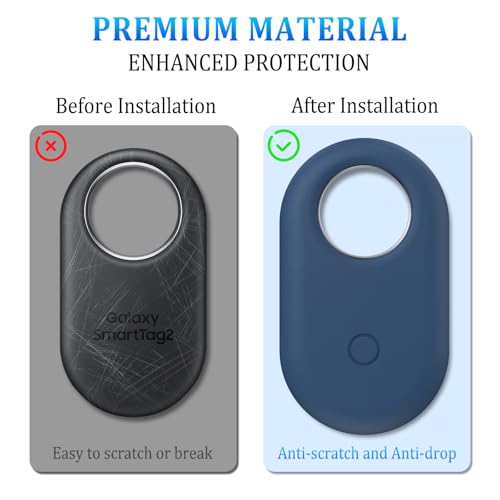 Tobfit 2-Pack Holder Case Compatible with Samsung Galaxy SmartTag 2, Protective Silicone Case for Galaxy Smart Tag 2 with Keychain for Pets,Keys,Luggage and More - Navy Blue+Green - Image 4