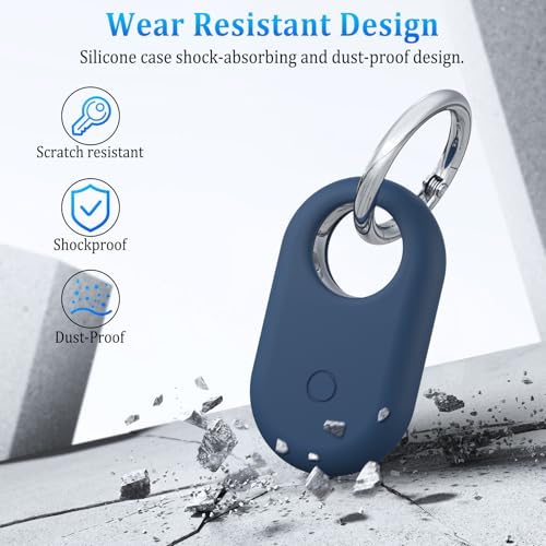 Tobfit 2-Pack Holder Case Compatible with Samsung Galaxy SmartTag 2, Protective Silicone Case for Galaxy Smart Tag 2 with Keychain for Pets,Keys,Luggage and More - Navy Blue+Green - Image 3