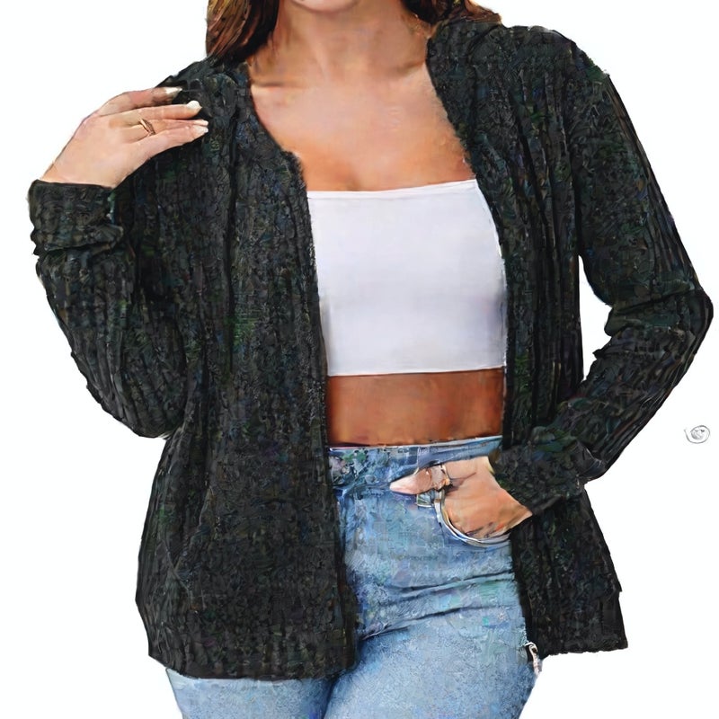 كنزة نسائية محبوكة بغطاء رأس وأكمام طويلة - Image 3