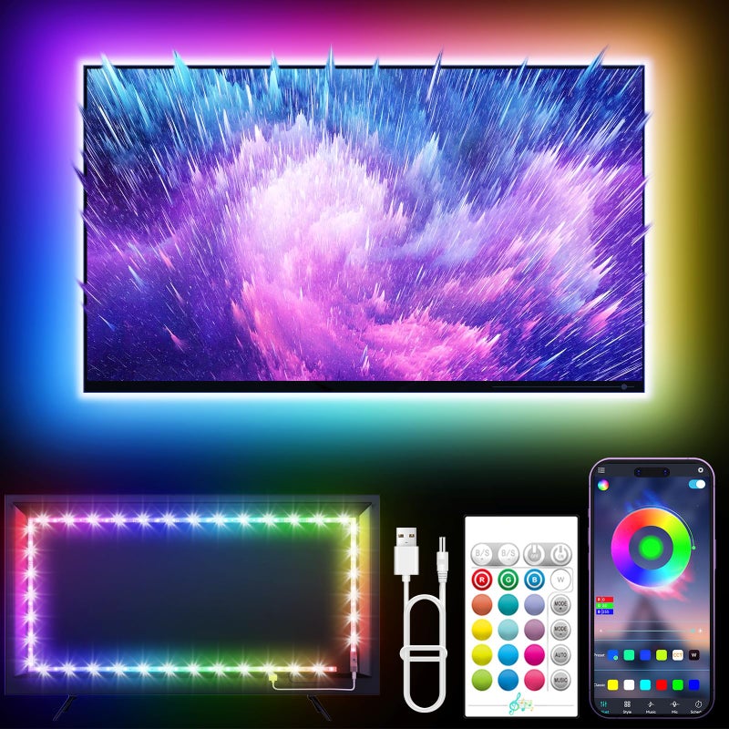 KANTUTOE LED Lights for TV 164ft LED Lights for 4575 Inch TVs RGB TV Backlight Behind Music Sync Bluetooth APP Remote Control Strip Lights USB Powered for Bedroom Gaming Home Dcor