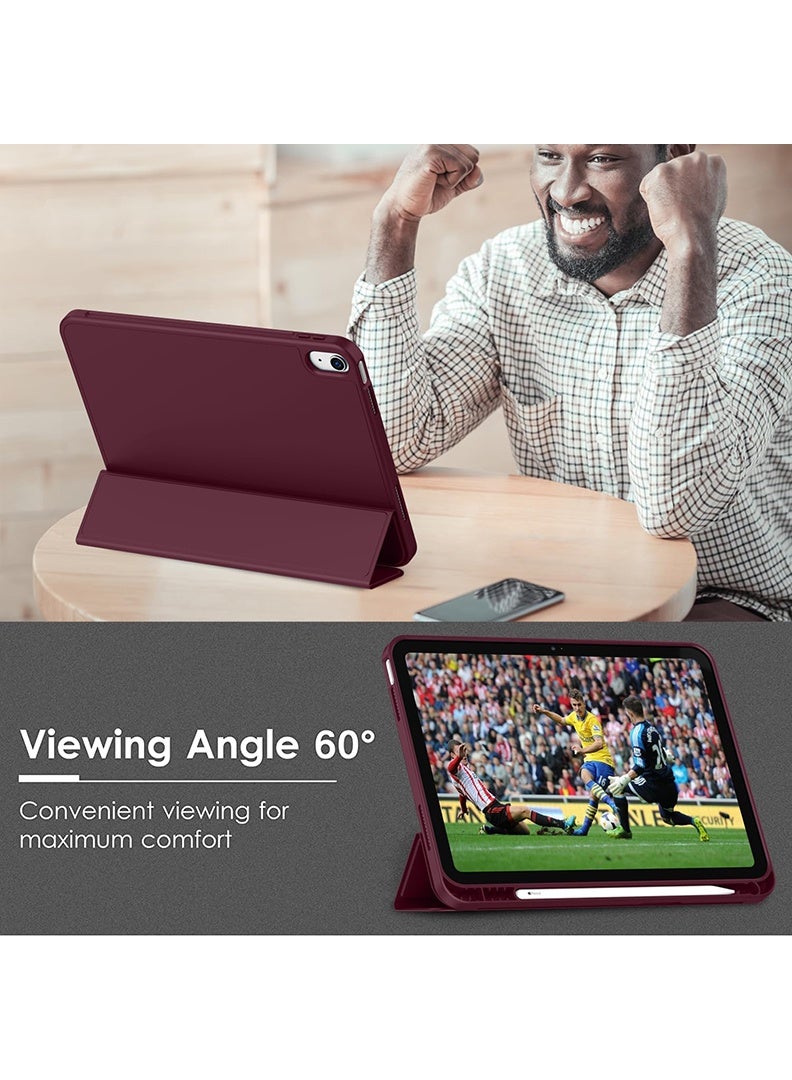ثيودور جراب ذكي رفيع لجهاز iPad من الجيل الحادي عشر A16 (2025) مقاس 11 بوصة والجيل العاشر (2022) مقاس 10.9 بوصة - غطاء واقٍ خفيف الوزن مع حامل قلم، خاصية التشغيل/الإيقاف التلقائي، ظهر من مادة TPU ناعمة - لون خمري - Image 4