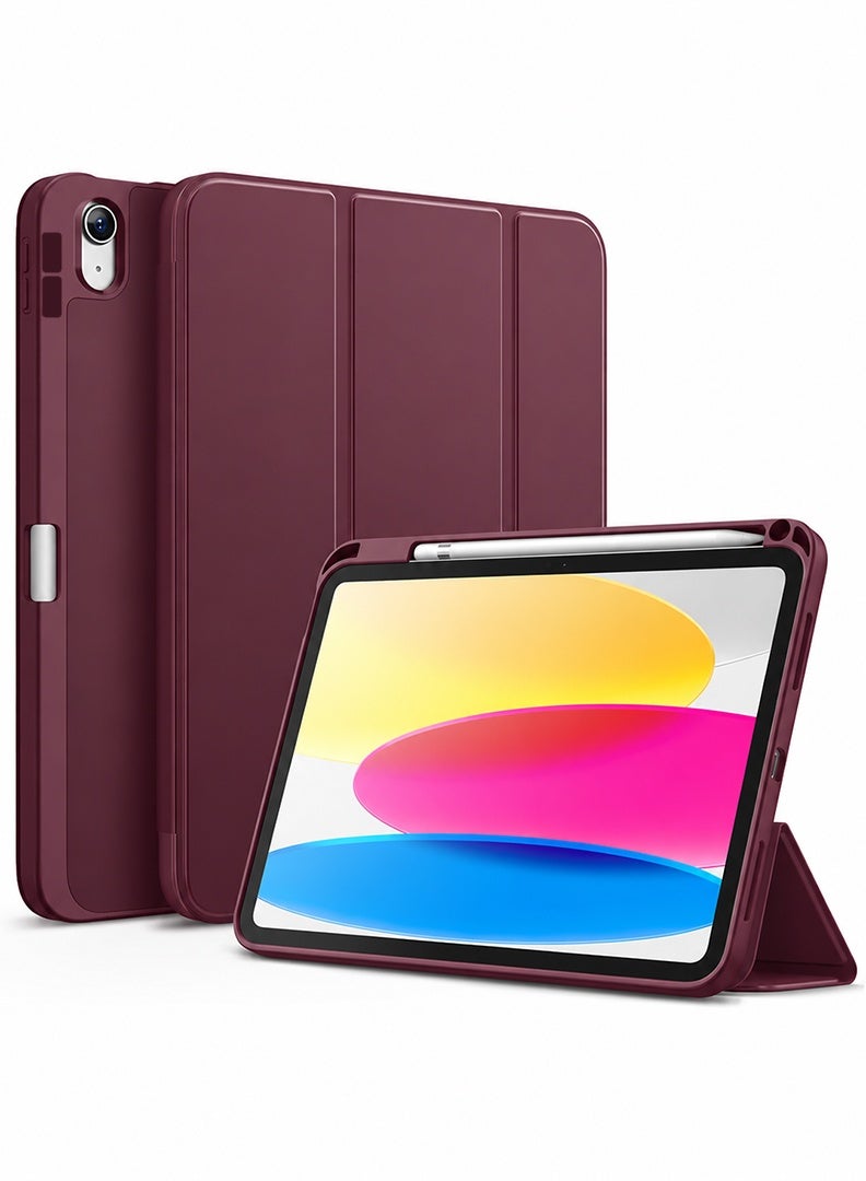ثيودور جراب ذكي رفيع لجهاز iPad من الجيل الحادي عشر A16 (2025) مقاس 11 بوصة والجيل العاشر (2022) مقاس 10.9 بوصة - غطاء واقٍ خفيف الوزن مع حامل قلم، خاصية التشغيل/الإيقاف التلقائي، ظهر من مادة TPU ناعمة - لون خمري - Image 1