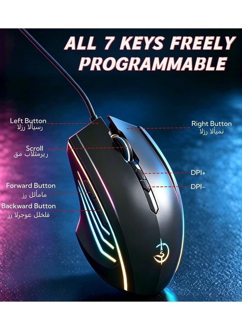 Gaming Mouse, Wireless Mouse Gaming with 3200 DPI, PC Gaming Mice with Fire Button, RGB Backlit Programmable Ergonomic Mouse Gamer, Mac Gamer, Black - Image 3