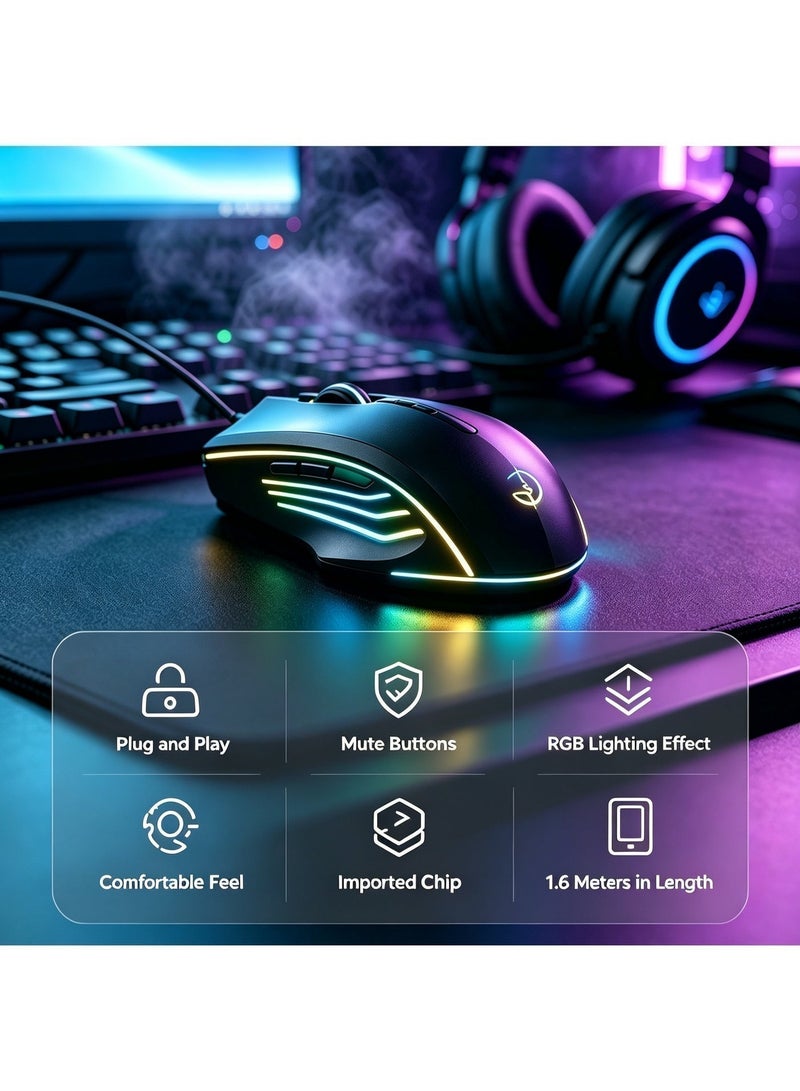 Gaming Mouse, Wireless Mouse Gaming with 3200 DPI, PC Gaming Mice with Fire Button, RGB Backlit Programmable Ergonomic Mouse Gamer, Mac Gamer, Black - Image 4