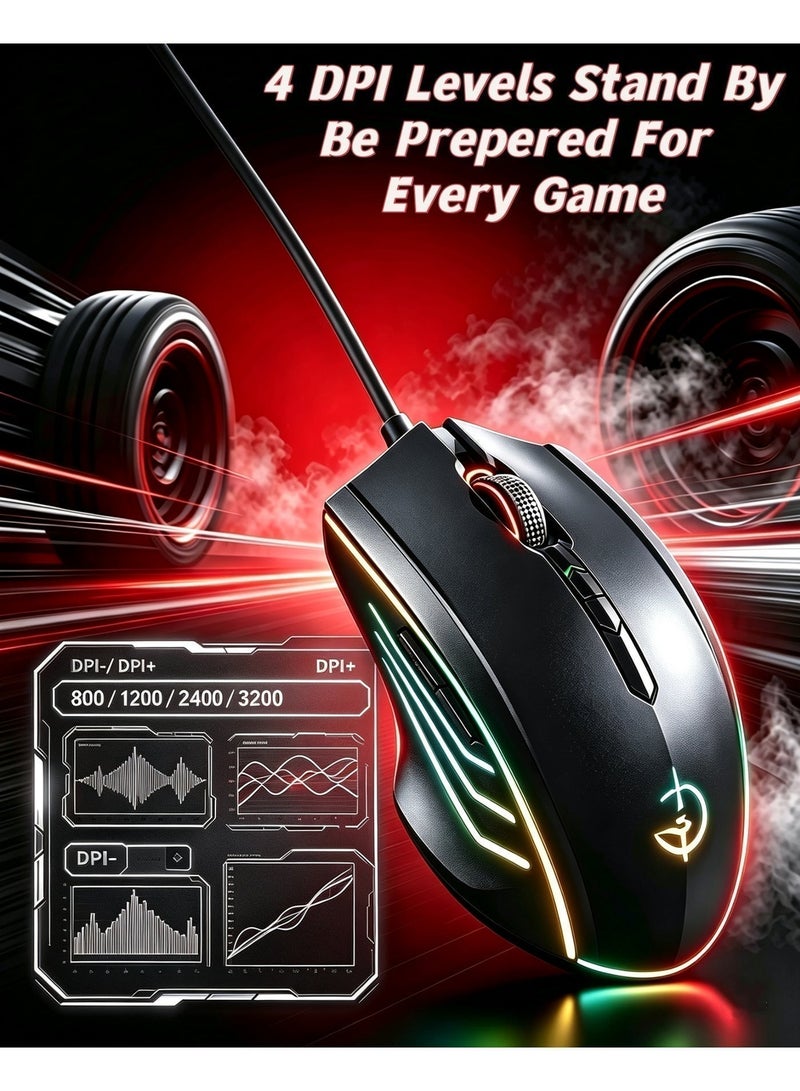 Gaming Mouse, Wireless Mouse Gaming with 3200 DPI, PC Gaming Mice with Fire Button, RGB Backlit Programmable Ergonomic Mouse Gamer, Mac Gamer, Black - Image 2