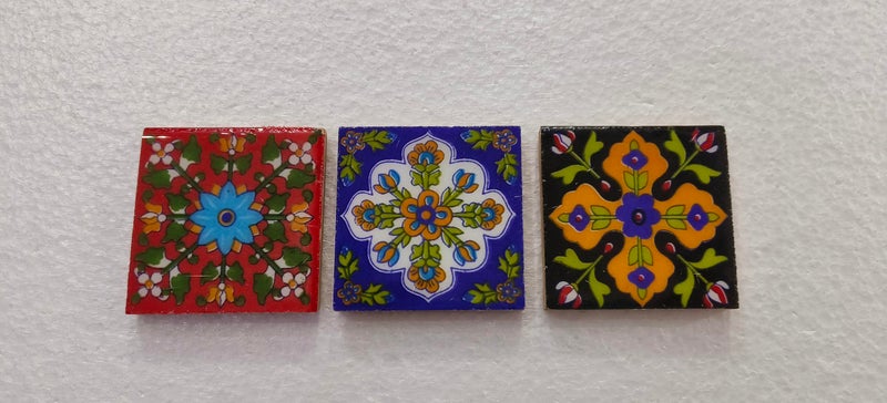 Shiv Kripa Blue Pottery Home Decorative Ceramic Wall Hanging Tile Design Flooring Tiles Floral Kitchen Washroom Mosaic Furniture Tile Handmade Backsplash 2 x 2 Inches (Pack of 9, Multicolor) - Image 3