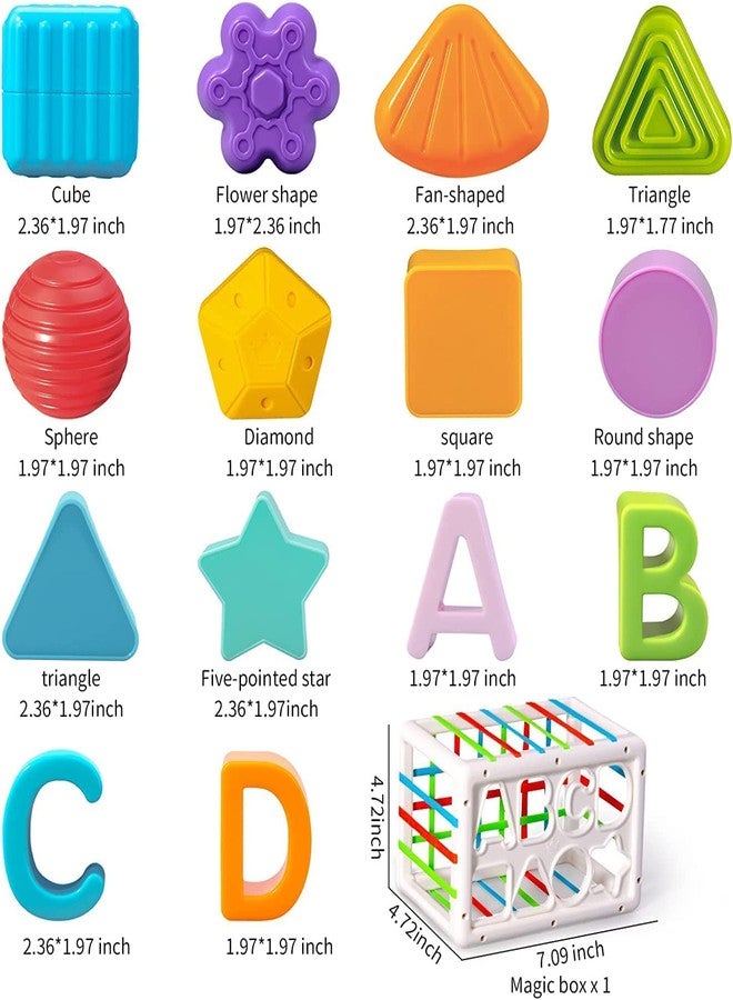 Lefan Baby Shape Sorting Toy Montessori Sensory Toys with Blocks Colorful Cube and Alphabets, Shape Sorting Toy with Elastic Bands Fine Motor Skill Toy, Preschool Learning Toys (RECTANGLE-14+1) - Image 3